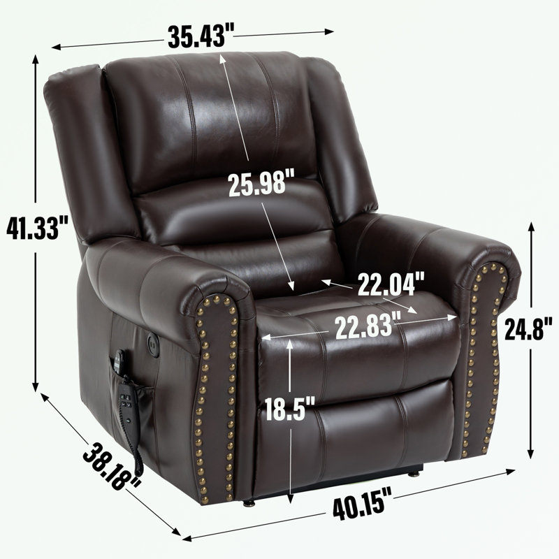 Eysan Power Lift Recliner Chair, Antique Brown Leather