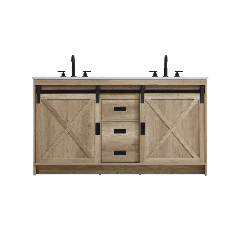 Meuble-lavabo double 60 po Boden, Chêne naturel