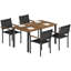 Ensemble de salle à manger de patio 5 pièces 5 pièces, table rectangulaire en bois d'acacia et chaises empilables en acier
