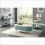 Table basse Glam bleu sarcelle clair avec plateau en faux marbre blanc et rangement dissimulé pour le salon