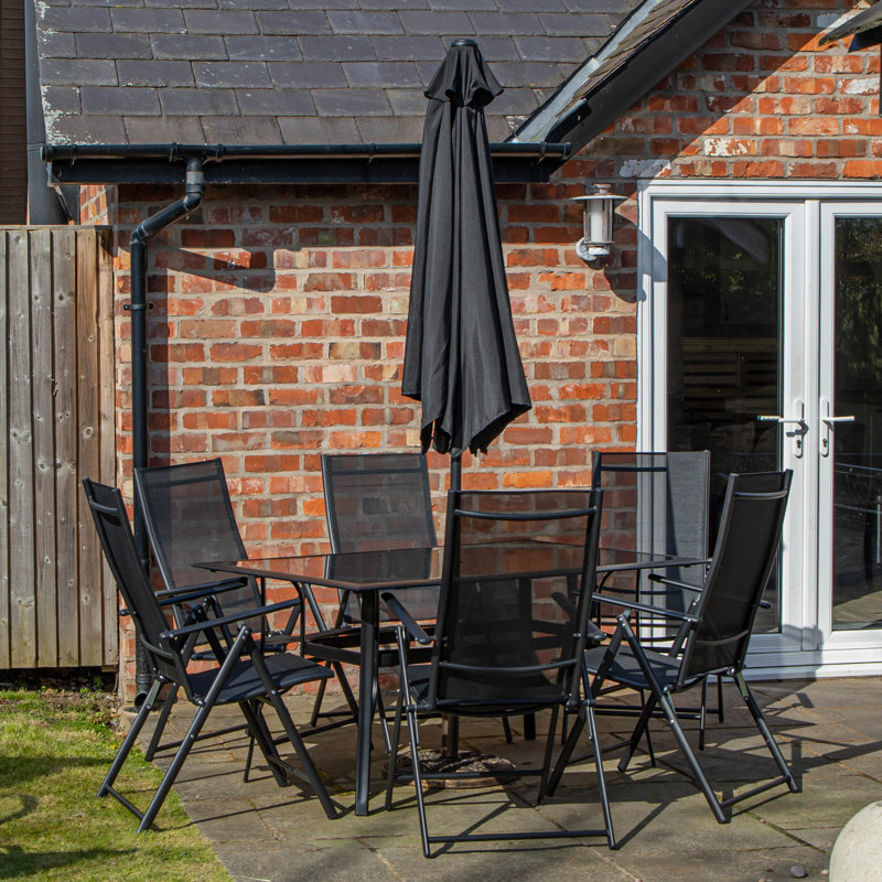 Charleah Rectangular 7 - Piece 6 - Person 149Cm L Outdoor Dining Set, Black