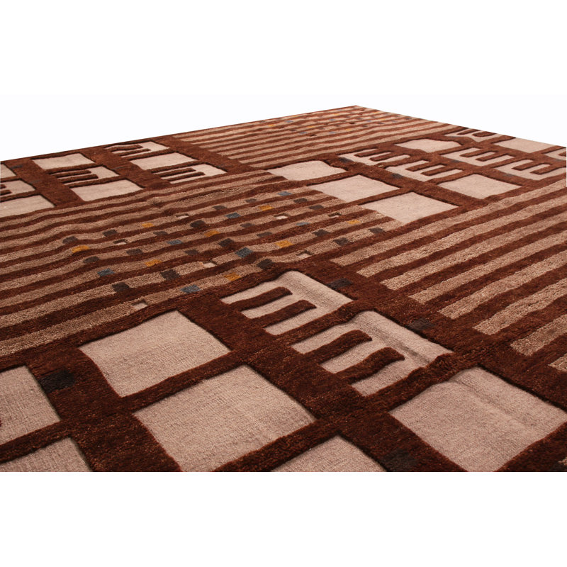 Hand Knotted Wool Geometric Area Rug, Rectangle 6' x 9'