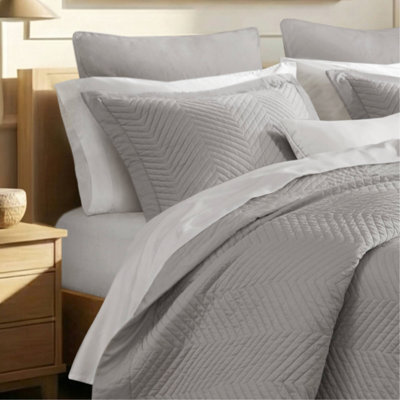 3 Piece Cotton Quilt Set Light Gray