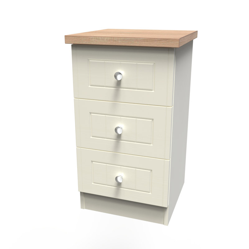 Vienna Fully Assembled Vienna 3 Drawer Bedside, Cream Ash/Bardolino