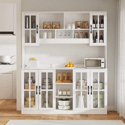 Garde-manger Farmhouse de 71 po x 59 po avec huche, portes en verre à fermeture douce, armoire avec rangement, tablettes réglables