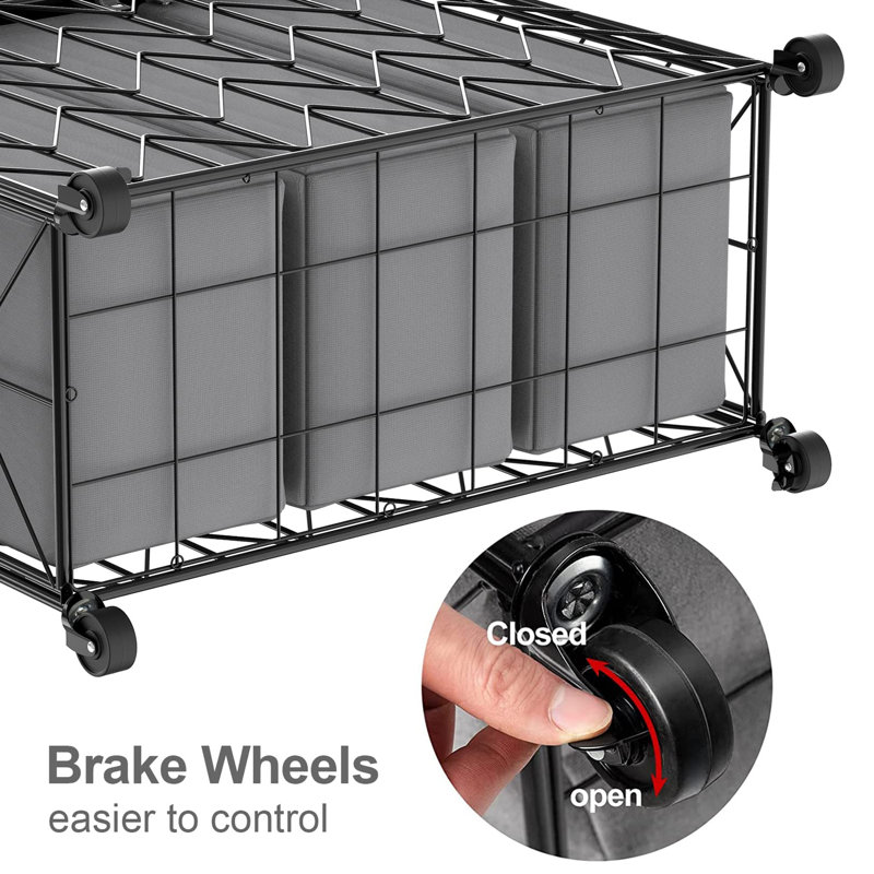 Gray 142L Iron Frame Laundry Basket with Wheels and Removable Bags