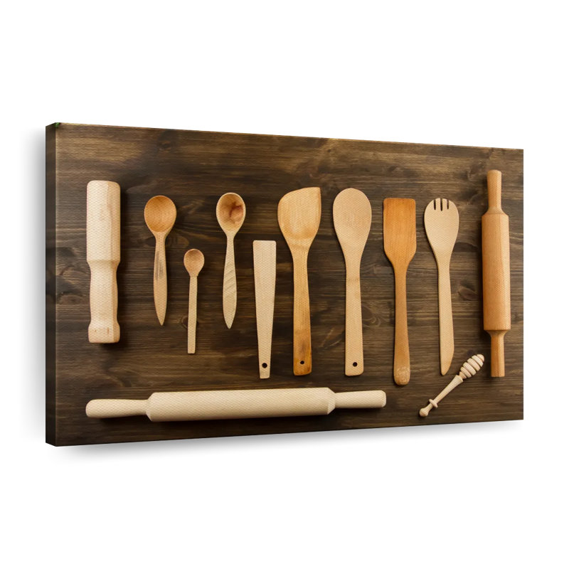Ustensiles de cuisine en bois - Impression sur toile tendue, H 16 po x l 24 po x P 1,25 po