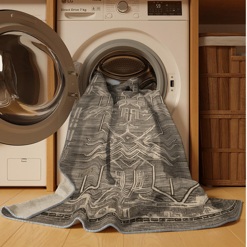 Tapis gris art déco lavable à la machine, Carré 5 pi