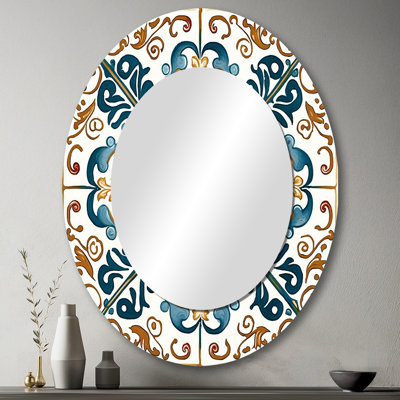 Méditerranée, carreaux en bleu rétro VI - miroir décoratif en mosaïque, miroir mural bleu, impression d'art en métal