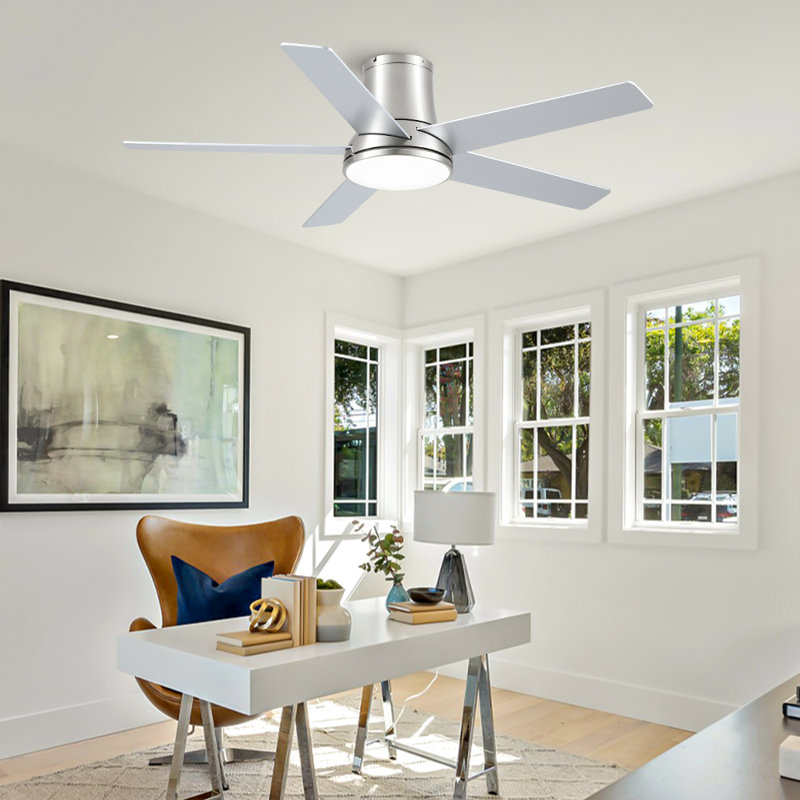 Stylish 42"/52" Flush Mount Ceiling Fan with LED Light, 5 Reversible Blades, Quiet DC Motor and Remote Control, 52" Wide