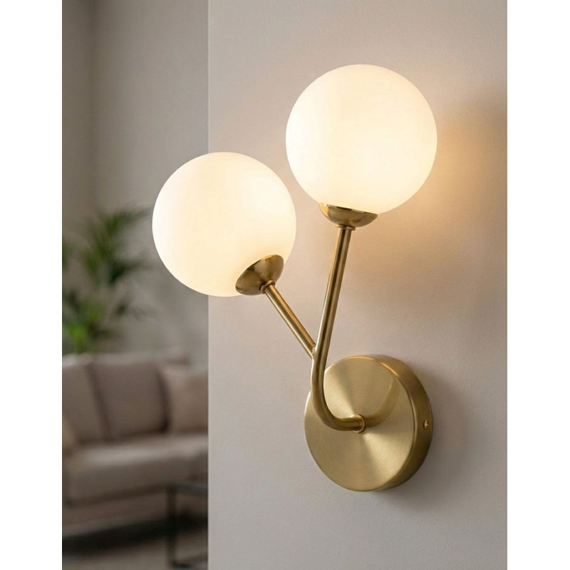 Armed Sconce, Brushed Brass, White