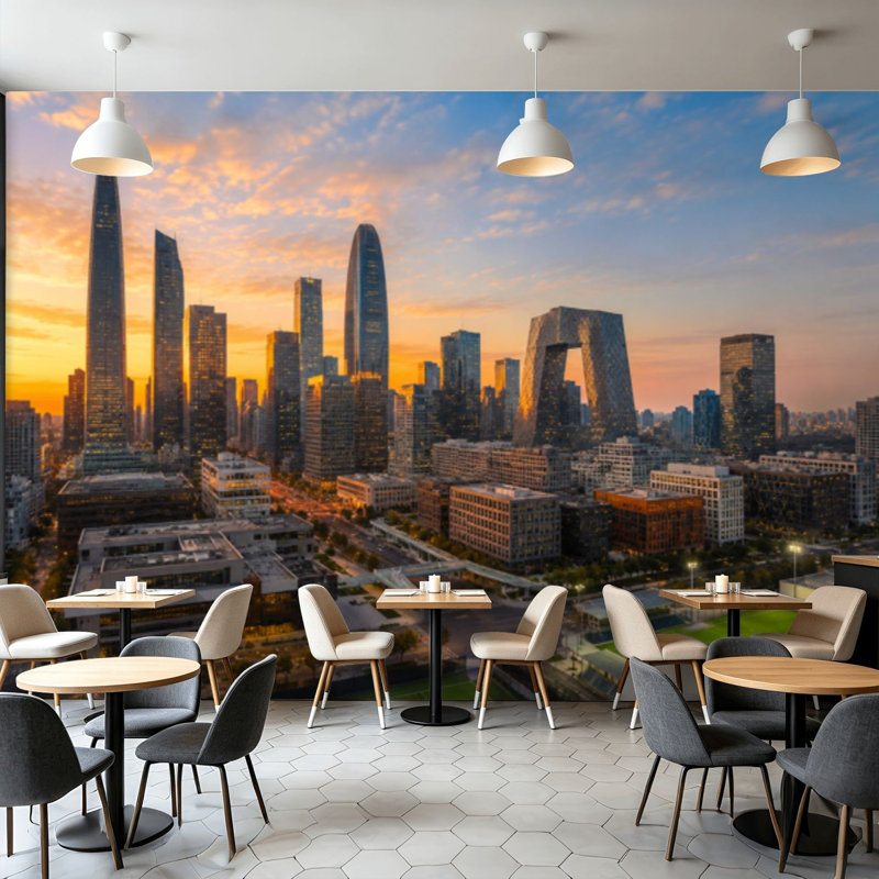 Peel and Stick papier peint Charlotte North NC Drone Skyline Aérien Art mural auto-adhésif et amovible, 99.6" L  x 144" W