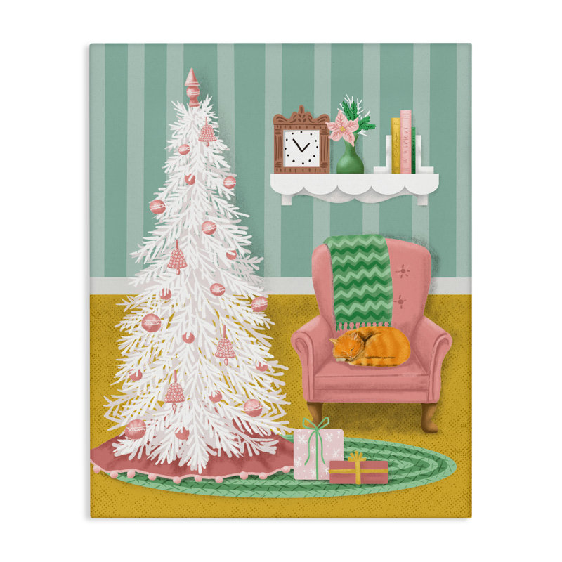 Toile intérieure rose avec arbre de Noël confortable, design par Jilly Jack Designs, H 20 po x l 16 po