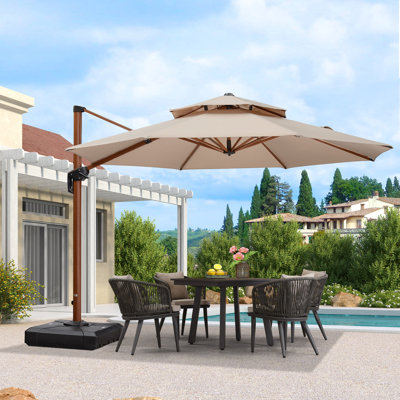 Epperly Round Wood Pattern Cantilever Umbrella with Base