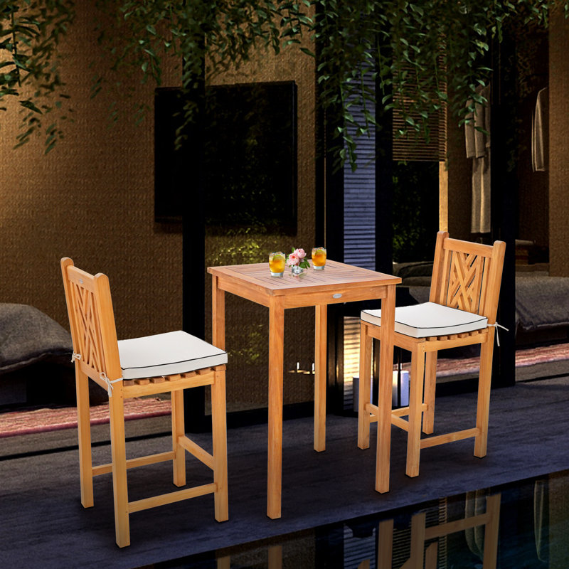 Outdoor 3 - Piece Teak Dining Set with Cushions, 27" L x 27" W x 43" H