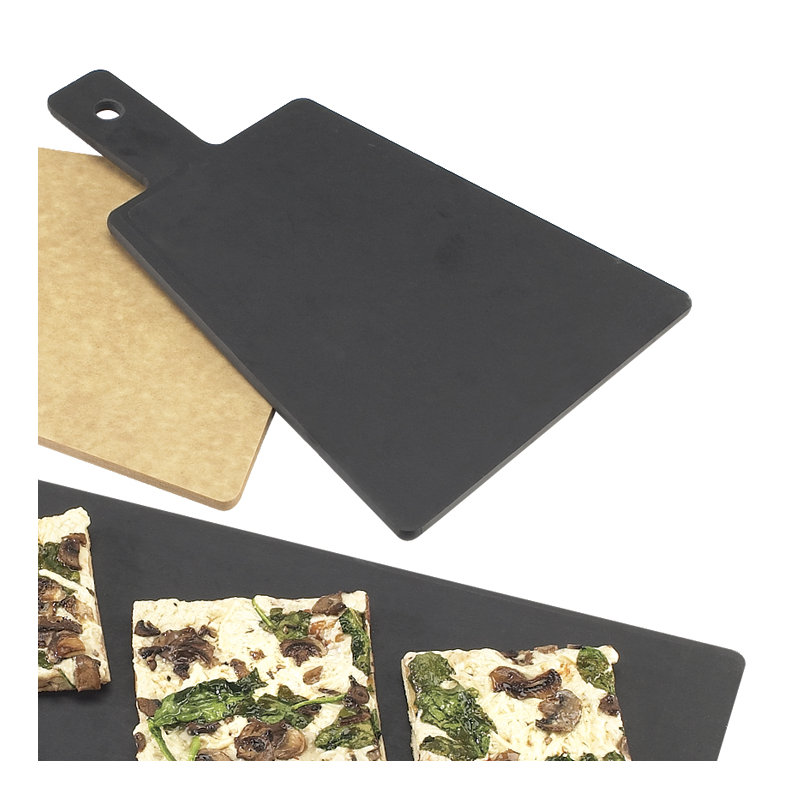 Trapezoid Flat Bread Serving Board with Handle, Black, 23.63" x 8" 
