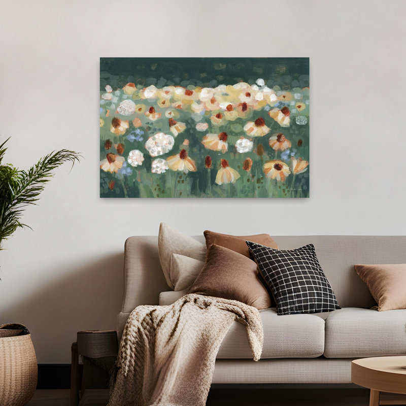 Fleurs sauvages I, art abstrait paysage mural, H 32 po x l 48 po