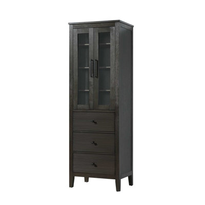 24 Inch Bath Storage Glass Cabinet in Chocolate Oak