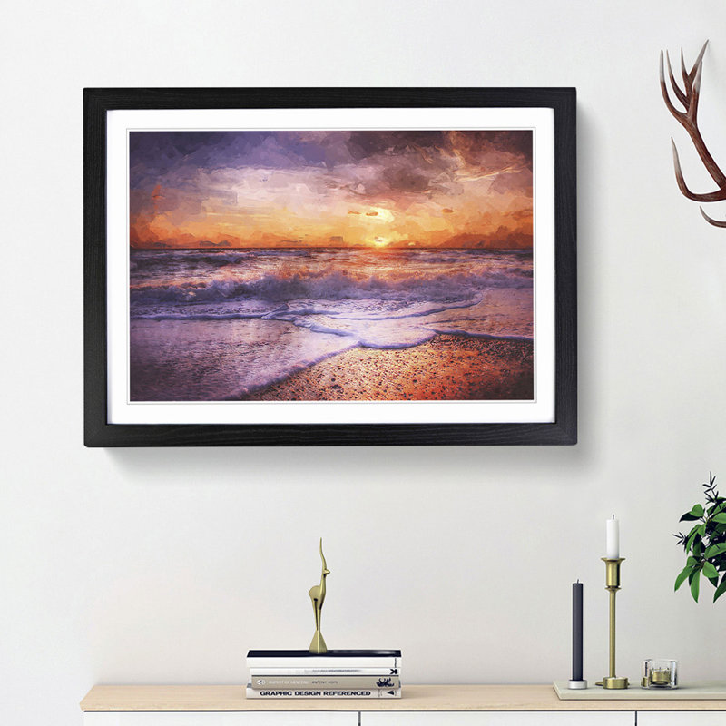 Sunset upon the Beach in Denmark in Abstract - Picture Frame Graphic Art Print, Black Framed, 27cm H x 36cm W x 2cm D