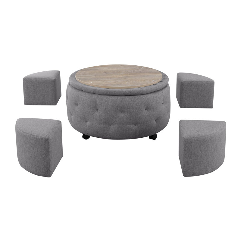 Repose-pieds rond avec roulettes avec plateau de rangement réversible et 4 repose-pieds latéraux, Gris foncé