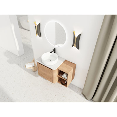 Meuble-lavabo de 91 cm (36 po) avec lavabo en céramique décorative, étagères de rangement et poignées inclinées de 114 cm (45 po) - Base en contreplaqué