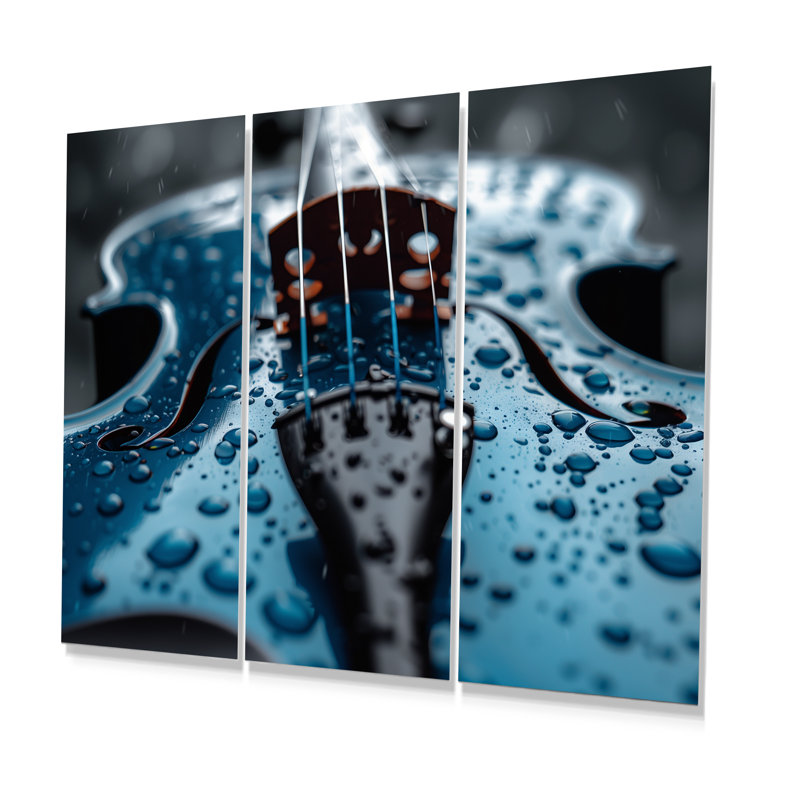 Music Blue Instument Violin - Ensemble de décoration murale musique, H 40 po x l 60 po x P 1 po