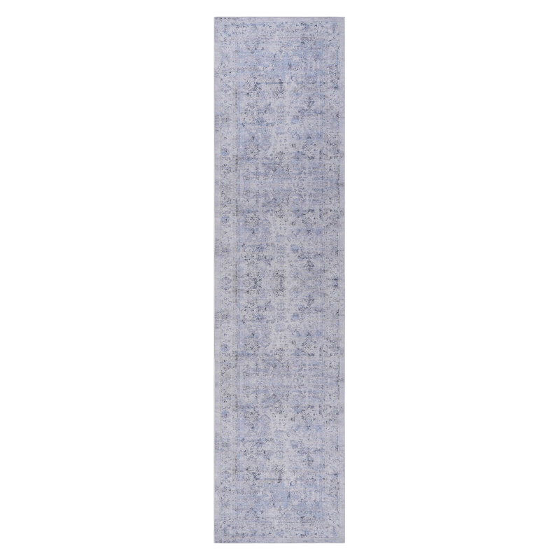 Serene Blue & Cream High-Traffic Area Rug, Runner 2'6" x 10'