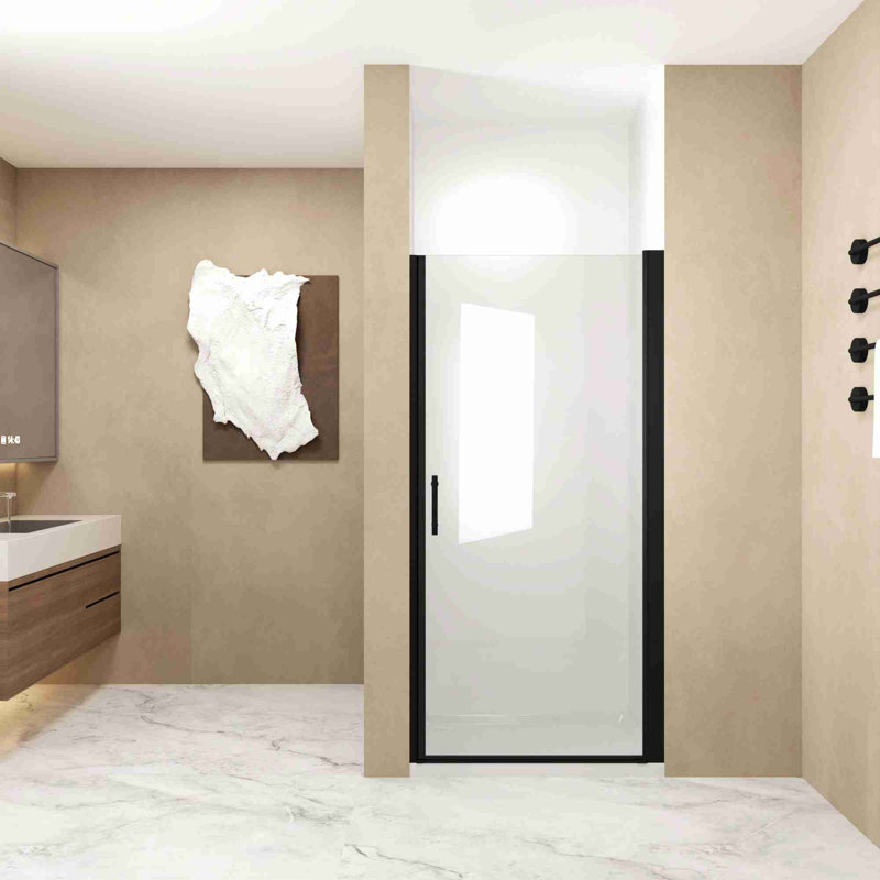 Porte de douche pivotante avec cadre en aluminium, Noir mat