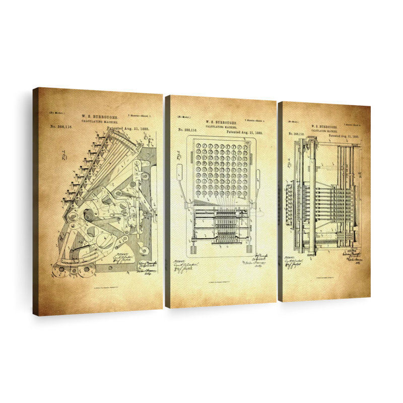 «Calculating Machine 1888 Brevet», reproduction sur toile, H 42 po x l 65 po x P 1,25 po
