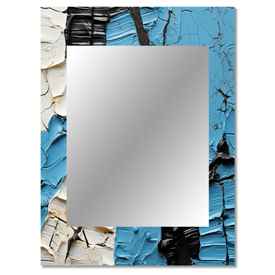 Black And Blue Paint Stroke Fight - Abstract Shapes Decorative Mirror, Black Large Wall Mirror, Printed Metal Art