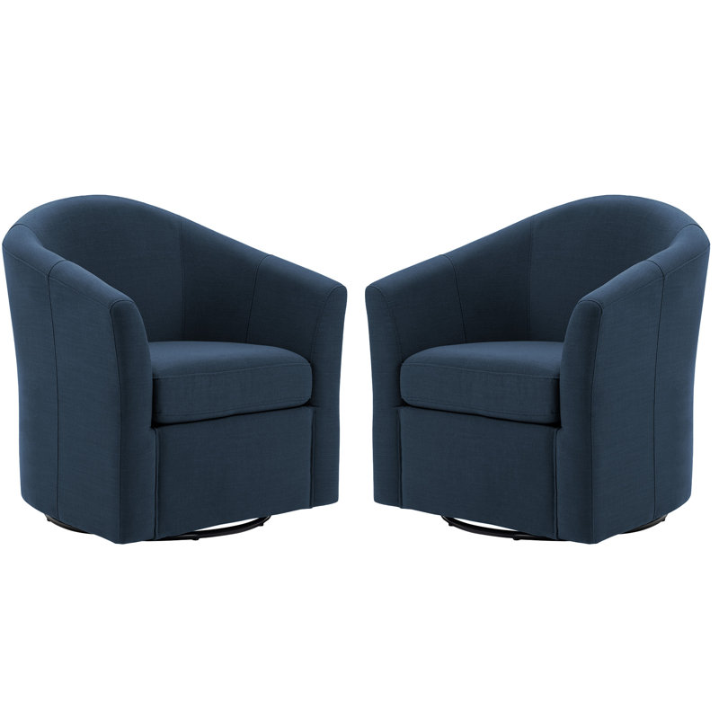 Aunna Upholstered Swivel Barrel Chair, Blue Linen Blend