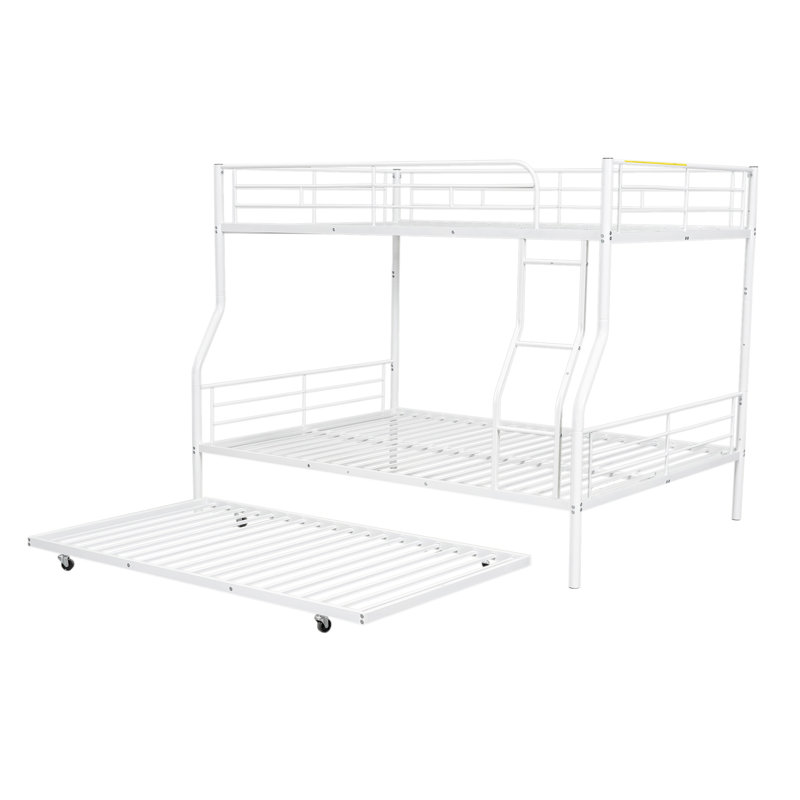 Full XL Over Queen Metal Bunk Bed With Trundle, White