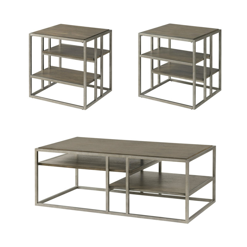 Ensemble de 3 tables basses et 2 tables de bout en bois, Gris
