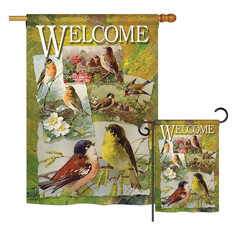 Mélange de polyester 40 x 28 po oiseaux en collage de amis drapeau de jardin