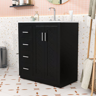 Meuble-lavabo de salle de bain élégant avec lavabo - structure en bois