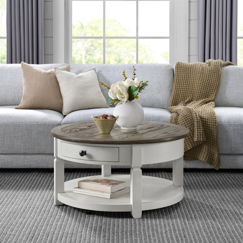 Round Cocktail Table With Drawer And Casters