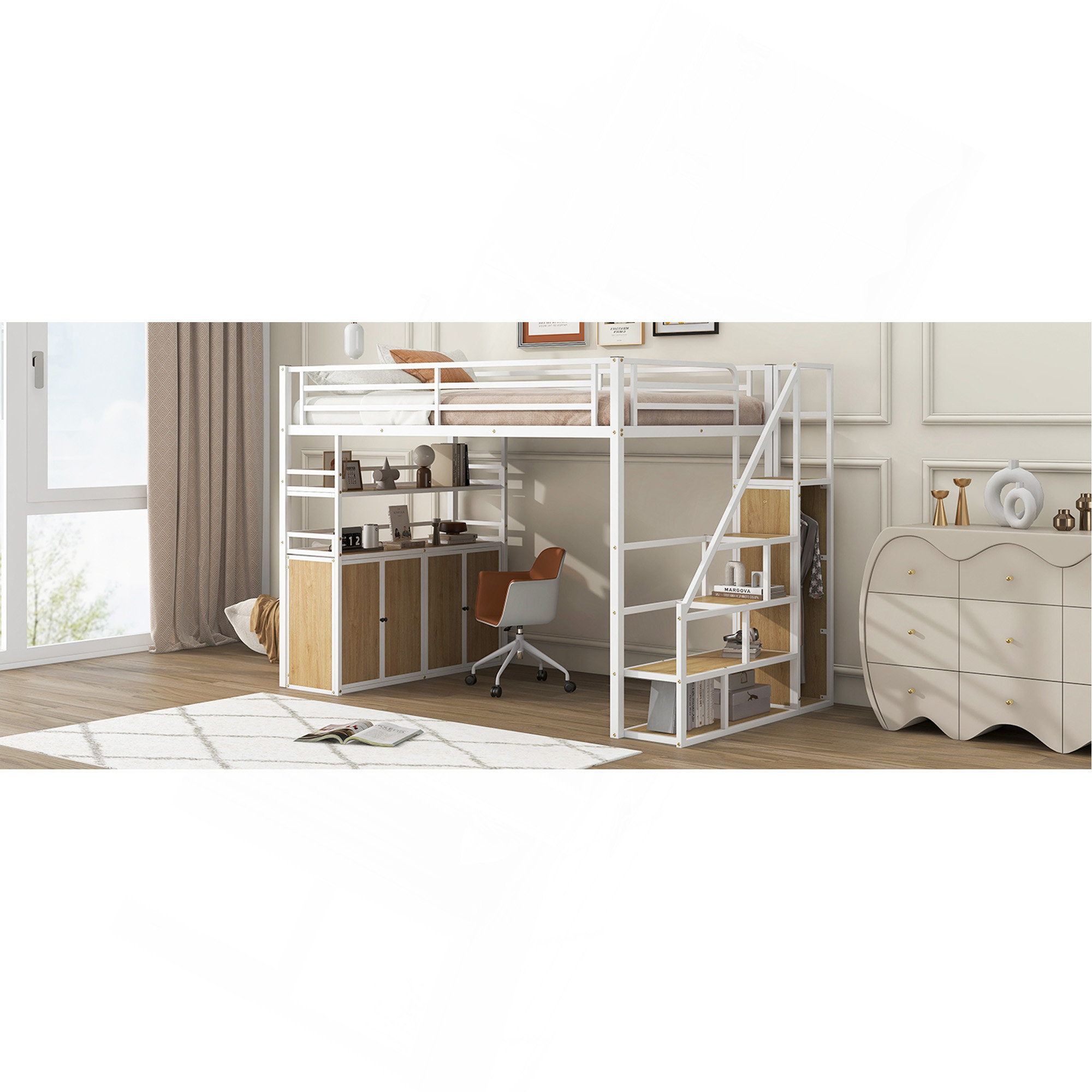 Isabelle & Max™ Full Size Metal Loft Bed With Storage Staircase And ...