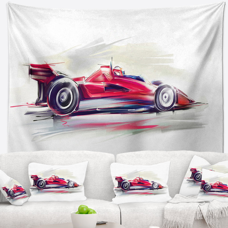 Tapisserie rouge de voiture de formule un Digital Art, H 32 po x l 39 po
