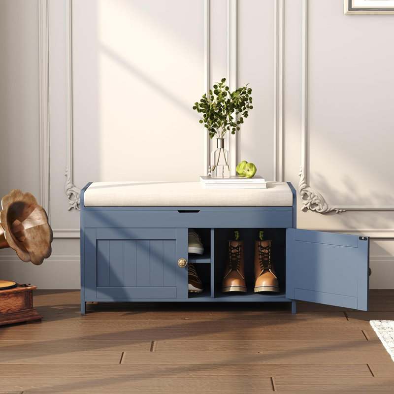 6 Pair Shoe Storage Bench, Blue
