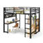 Lit mezzanine double avec tablettes de rangement et bureau, lit mezzanine en métal avec ports USB, lumières et tringle, conception de planches