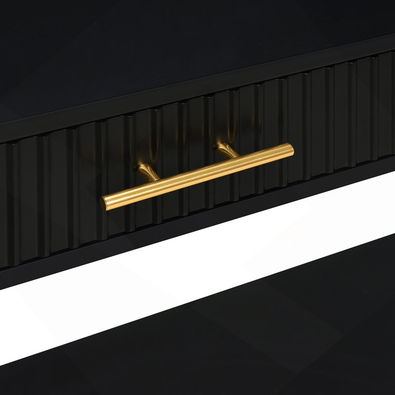 High-Quality Entryway Console Table with Vertical Stripe Drawers, Long Legs, Black