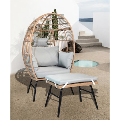 Fauteuil à œufs d'extérieur avec coussins - capacité de 400 livres, fonction de soulagement lombaire, matériau, siège épais, bleu et neutre, sièges pour 2, repose-pieds européen moderne et captivant