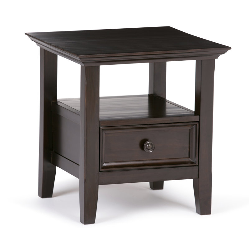 Amherst Solid Wood Transitional End Table with Drawer and Shelf, Hickory Brown