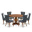 Ensemble de table de salle à manger 7 pièces de style Mid-Century composé d'une table de cuisine et de 6 chaises en similicuir gris platine avec dossier capitonné - Finition noyer antique-814565407-814565402