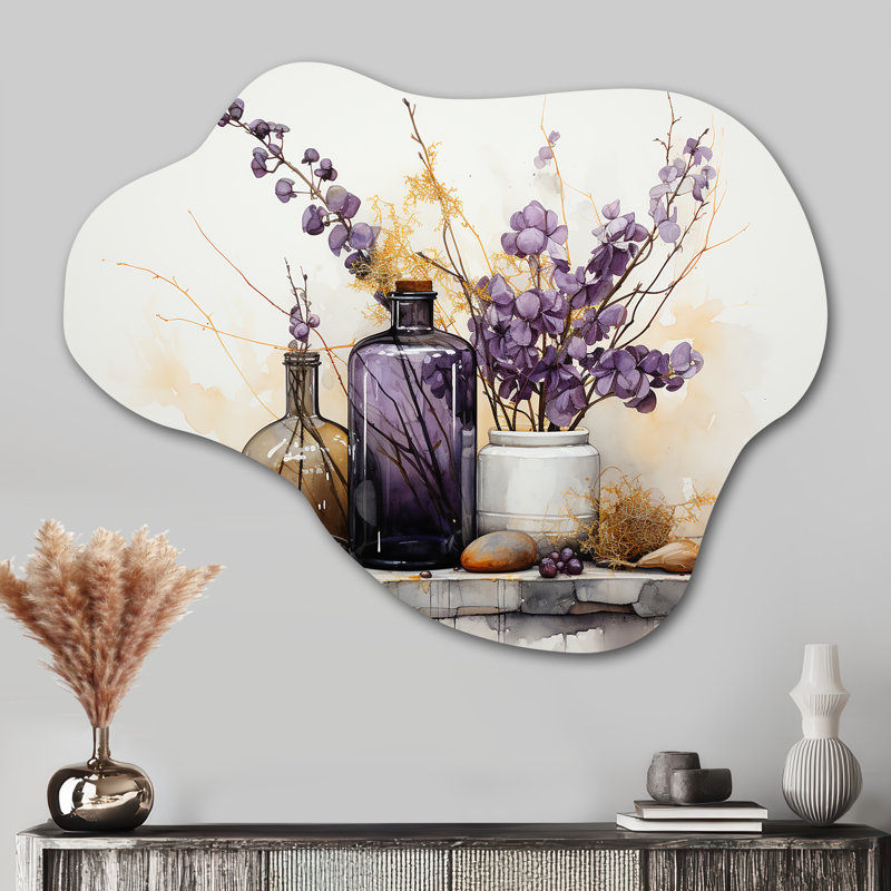 Purple Beige Minimalism Balance And Contrast - Cloud Minimalism Metal Wall Art, Asymmetrical Metal Wall Print