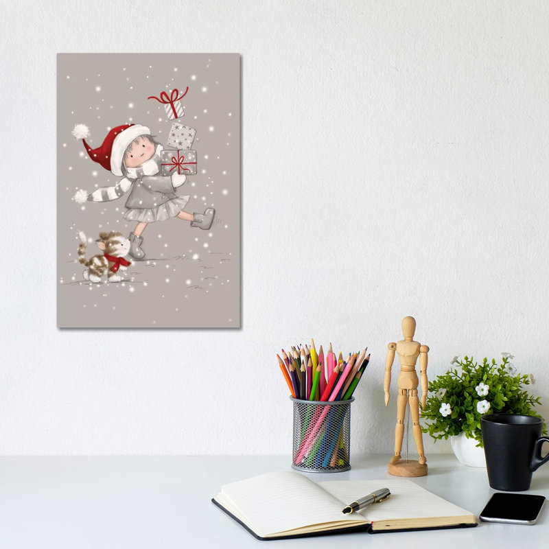 Girl With Cat I by MAKIKO - Wrapped Canvas Print, 20.32 cm H x 30.48 cm W