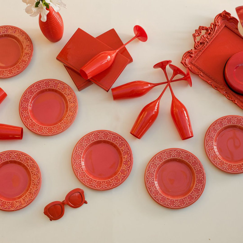 Assiette à salade 8 pièces Mendi, Corail