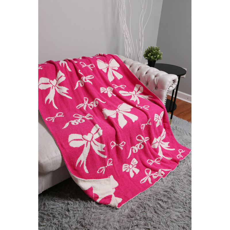 Mixed Ribbon Pattern Luxury Soft Throw Blanket, Fuchsia