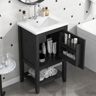 Meuble-lavabo de 20 po avec lavabo, porte à fermeture douce, support de rangement et tablette ouverte