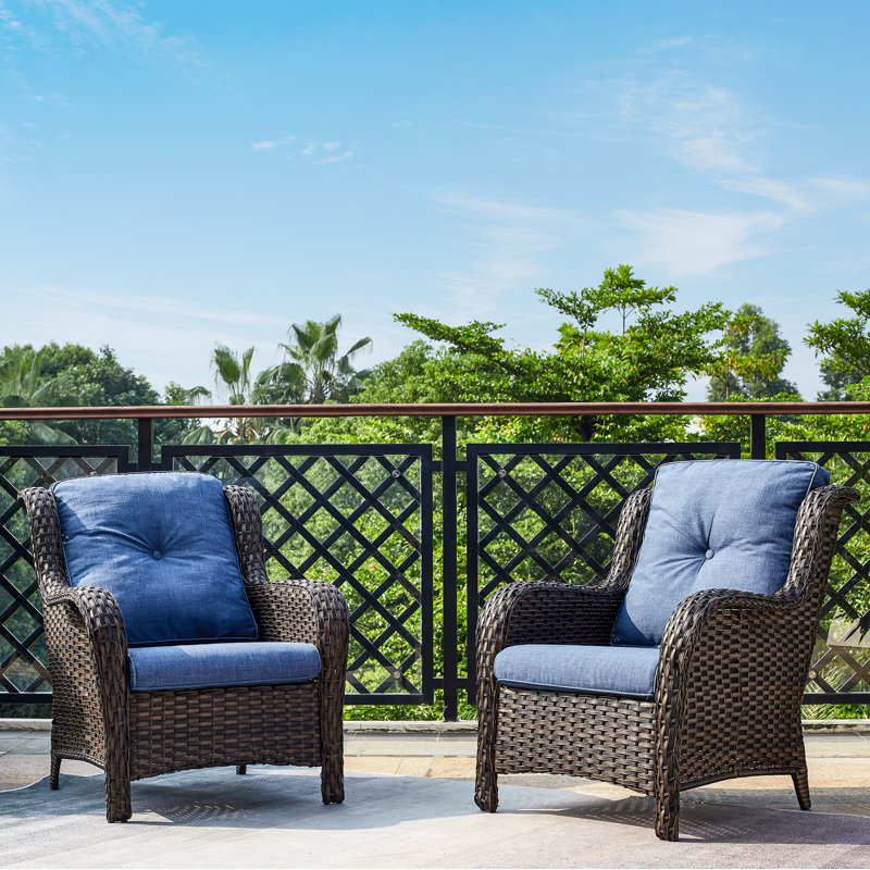 Chaises longues d'extérieur en rotin avec coussins Deb Wicker, Bleu, Brun